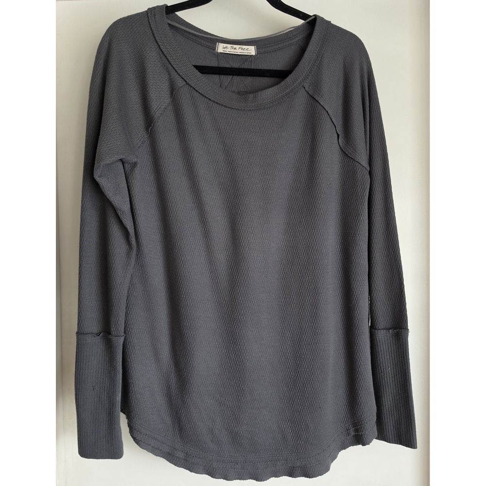 We The Free Women Long Sleeve Top Size S Grey Solid Casual Blouse Shirt Tunic